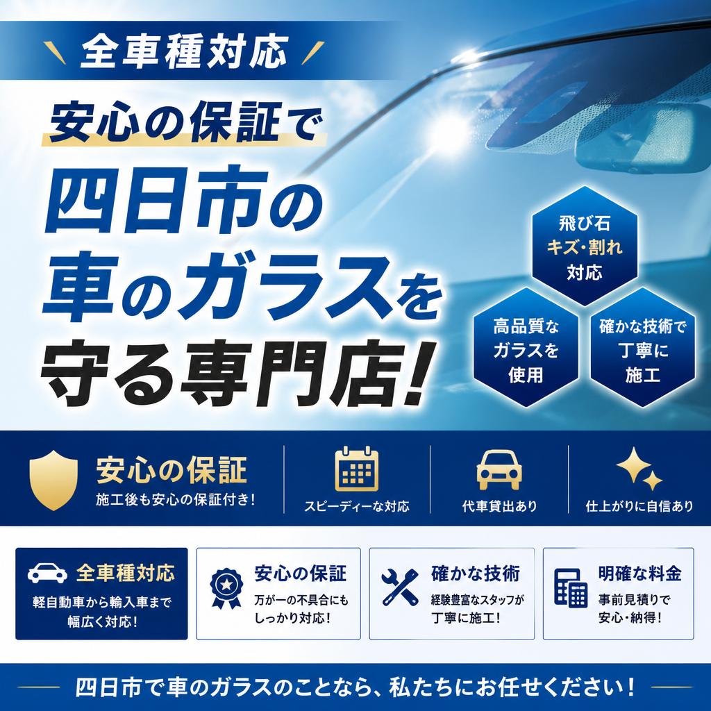 全車種対応、安心の保証で四日市の車のガラスを守る専門店！
