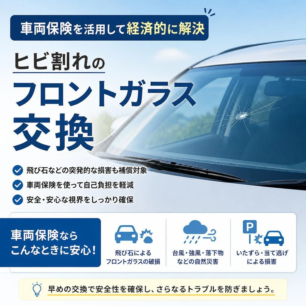 車両保険を活用して経済的に解決 - ヒビ割れのフロントガラス交換
